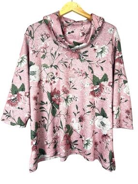 Pink Floral Cowl Neck Sparkle Sweater